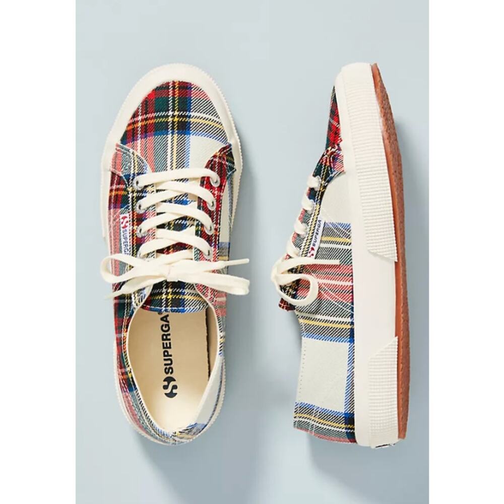 Superga Tartan Sneakers Holiday Plaid Red Green White Size 37.5